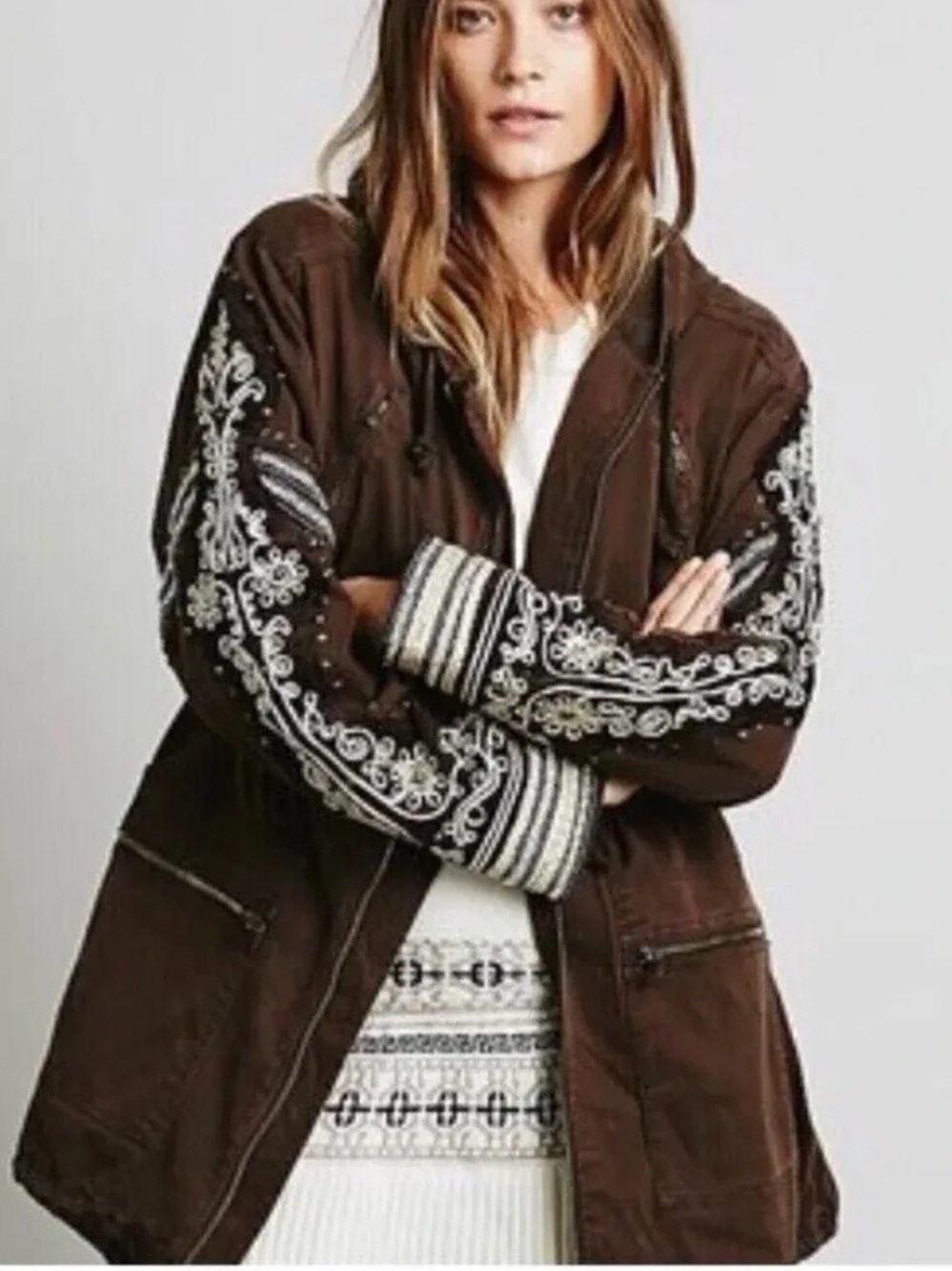Free People Golden Quills Military Parka Jacket Size S Boho Merlot Burgundy - Picture 4 of 14